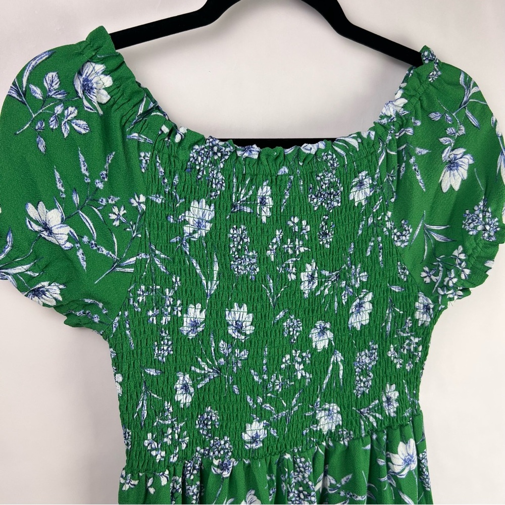 Knit Works Green Floral Smocked Off Shoulder Dress Girls Size 14 Summer - Picture 8 of 12